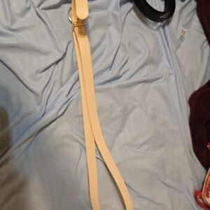 Source Unknown Cream Double-Strap Belt with Gold Buckle